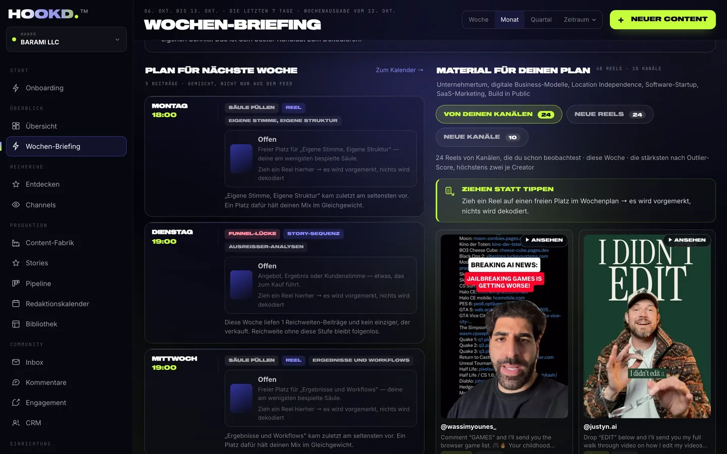 HOOKD App: Wochen-Briefing