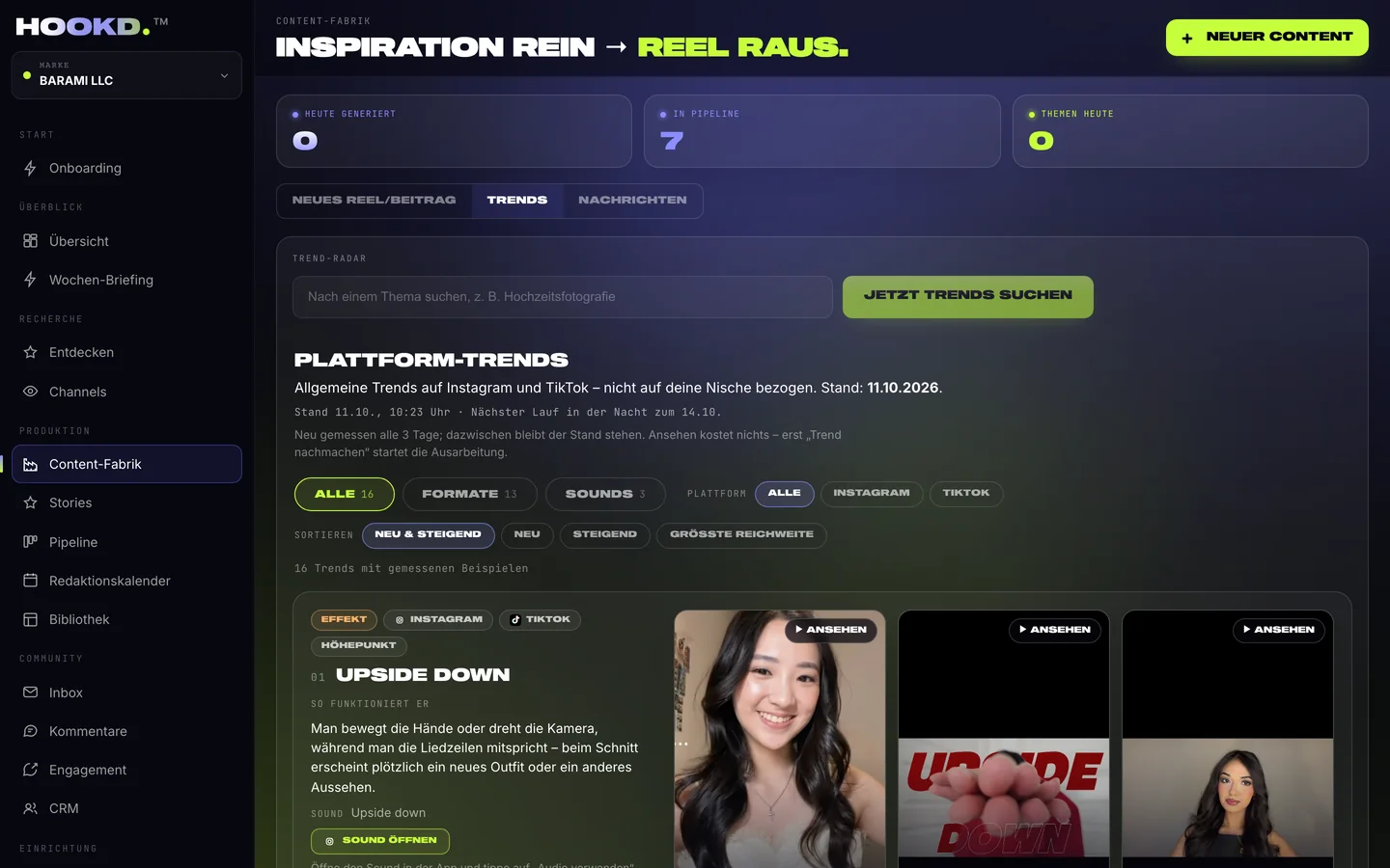 Trends in der Content-Fabrik: Plattform-Trends mit gemessenen Beispiel-Reels